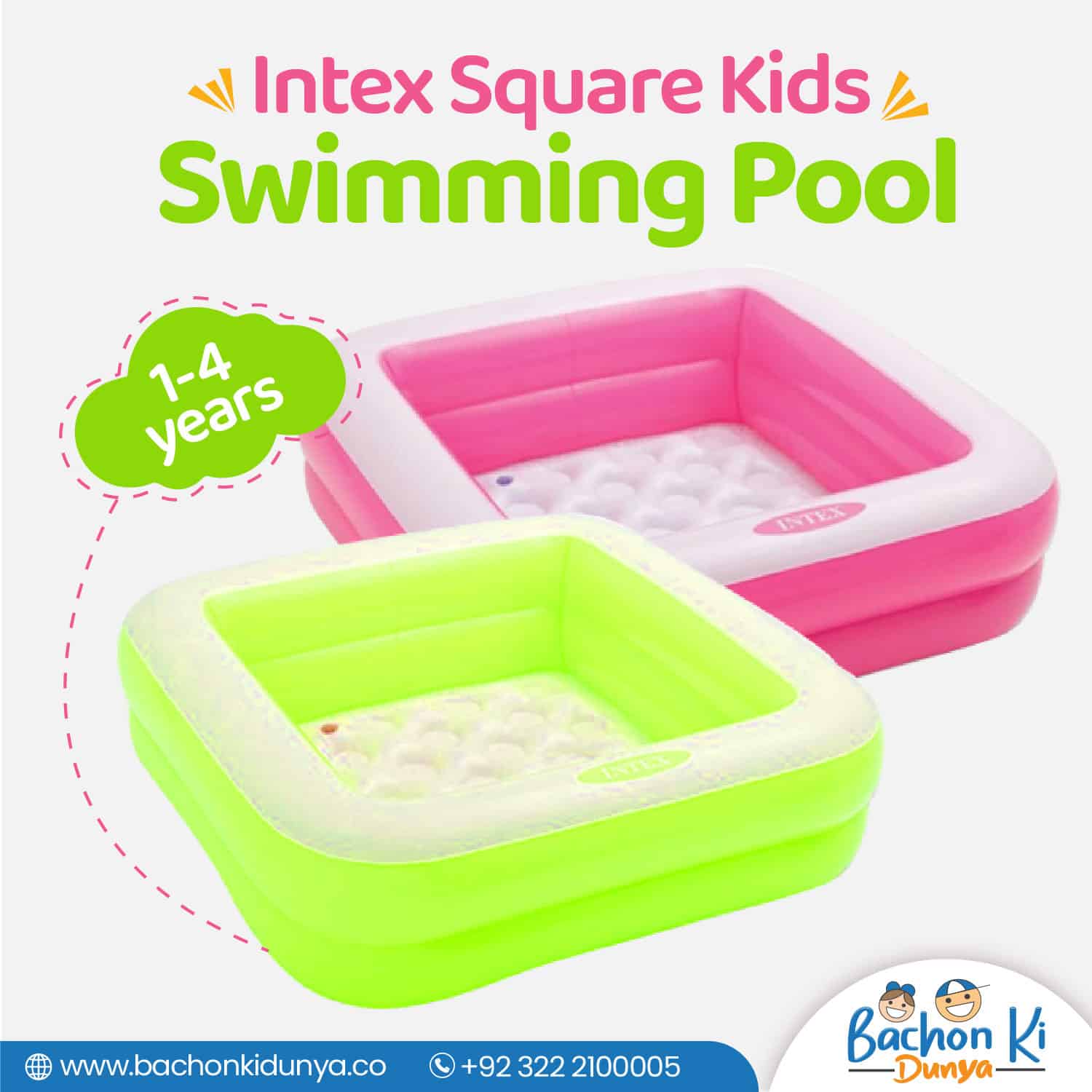 Intex Pink Square Toddler Paddling Pool Inflatable Cushion Floor Ball 1-3 years 