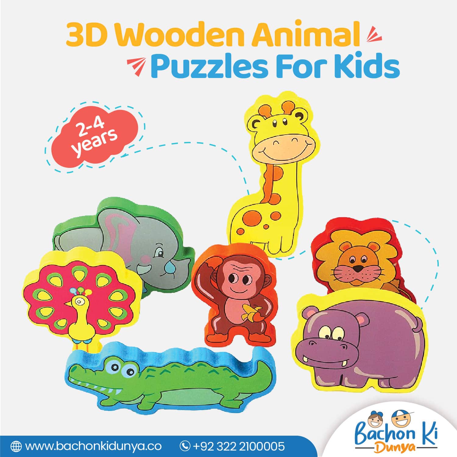 3D Wooden Wild Jungle Animal Puzzles Board for Babies